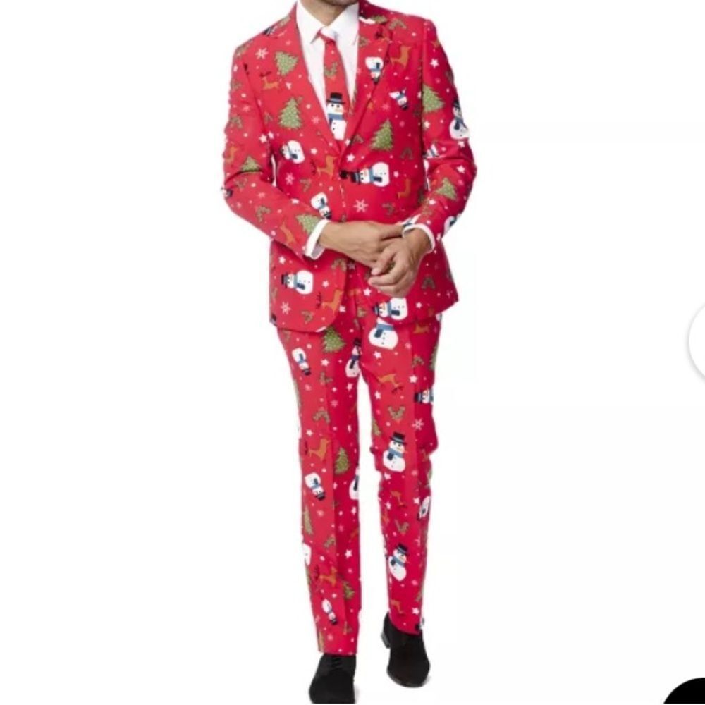 OppoSuits Men's Christmaster Christmas Suit Red Geometric Size 42